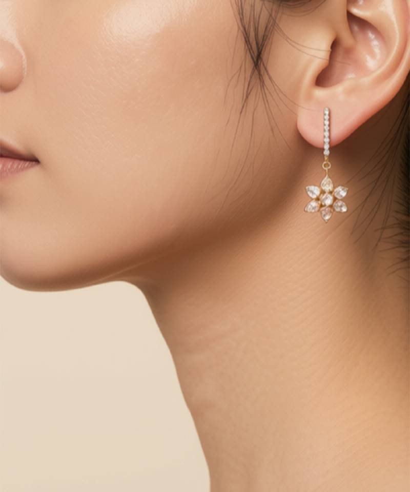 Gold plated yellow polki drop earrings