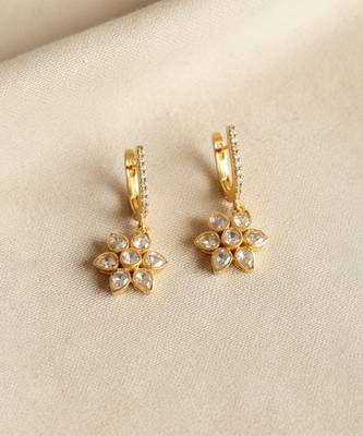 Gold plated yellow polki drop earrings 2