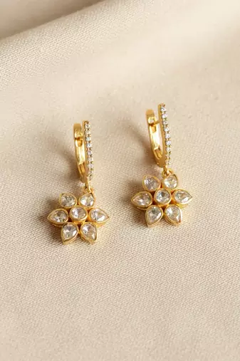 Gold plated yellow polki drop earrings