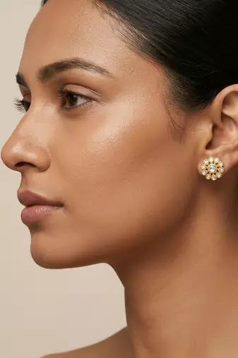 Gold plated yellow polki stud earrings