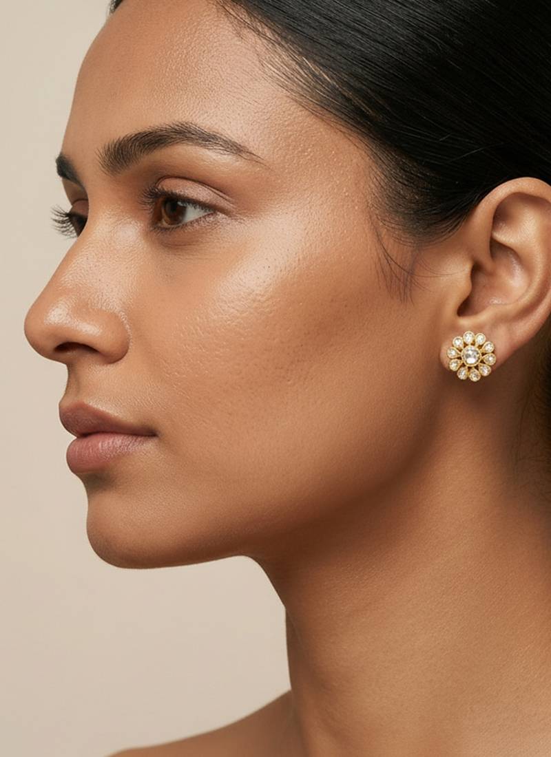 Gold plated yellow polki stud earrings