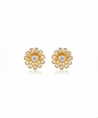 Gold plated yellow polki stud earrings 2