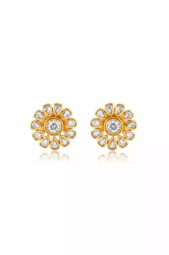 Gold plated yellow polki stud earrings