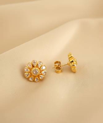 Gold plated yellow polki stud earrings 3