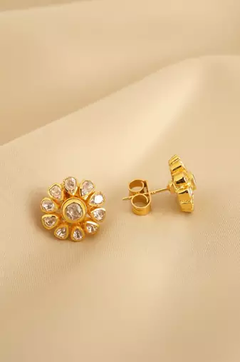 Gold plated yellow polki stud earrings