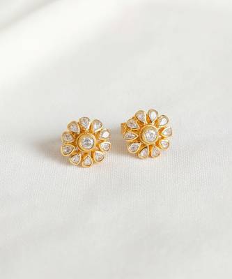 Gold plated yellow polki stud earrings 4