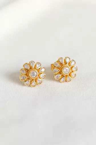 Gold plated yellow polki stud earrings