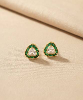 Gold plated green polki stud earrings 2
