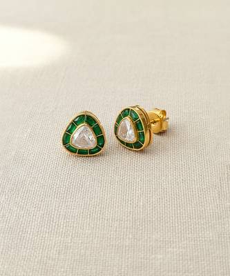 Gold plated green polki stud earrings 3