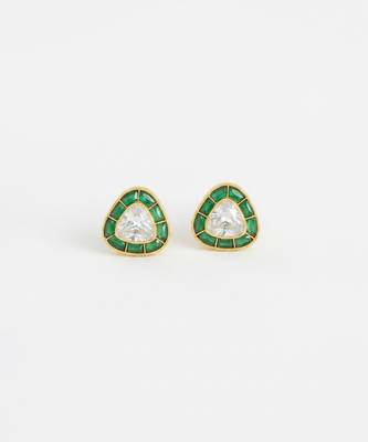 Gold plated green polki stud earrings 4