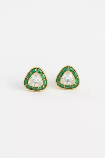 Gold plated green polki stud earrings