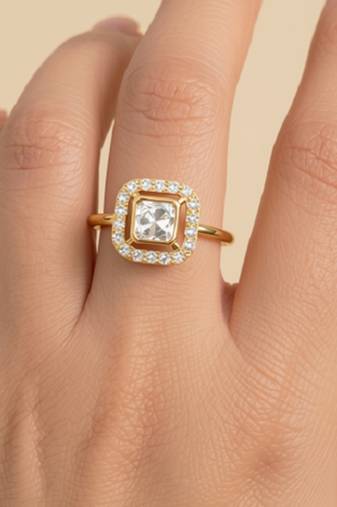 Gold plated yellow polki diamond ring
