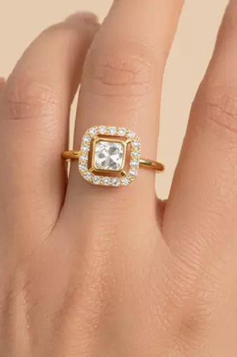 Gold plated yellow polki diamond ring