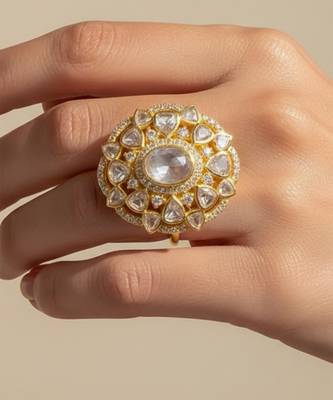 Gold plated yellow polki diamond ring 1