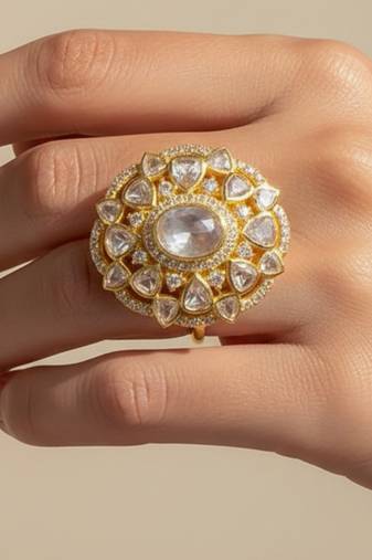 Gold plated yellow polki diamond ring