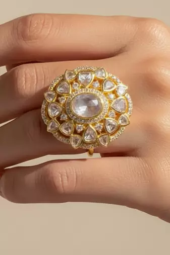 Gold plated yellow polki diamond ring