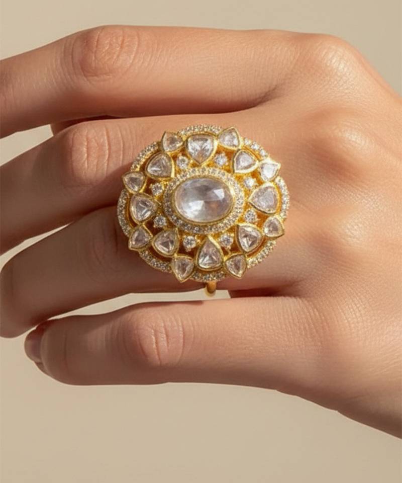 Gold plated yellow polki diamond ring