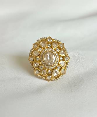 Gold plated yellow polki diamond ring 3
