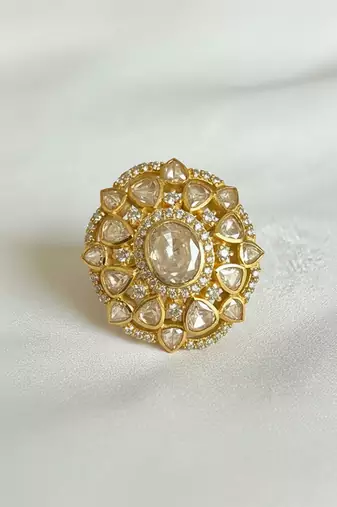 Gold plated yellow polki diamond ring