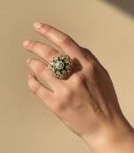 Gold plated green polki stones ring