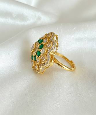 Gold plated green polki stones ring 3