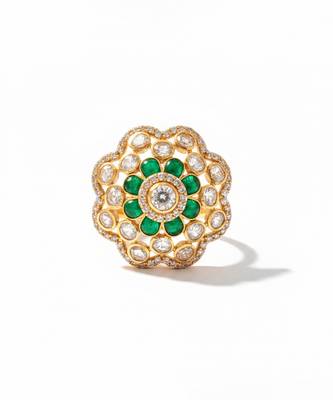 Gold plated green polki stones ring 4