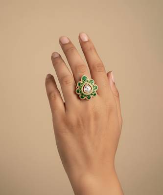 Gold plated green moissanite polki ring 1