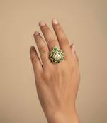 Gold plated green moissanite polki ring