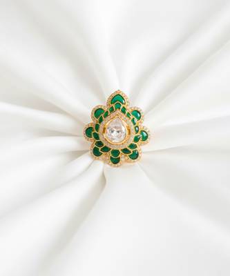 Gold plated green moissanite polki ring 2