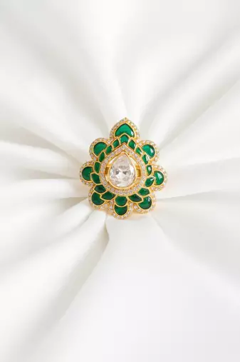 Gold plated green moissanite polki ring