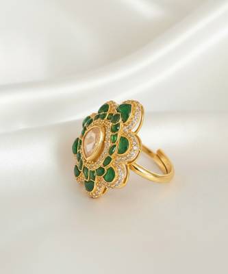 Gold plated green moissanite polki ring 3
