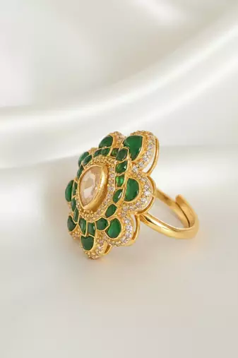 Gold plated green moissanite polki ring