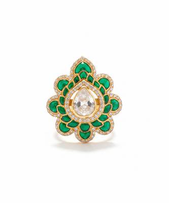 Gold plated green moissanite polki ring 4