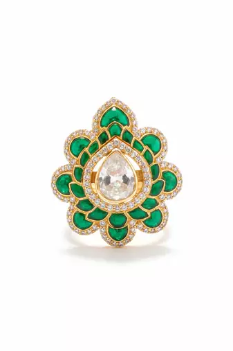 Gold plated green moissanite polki ring