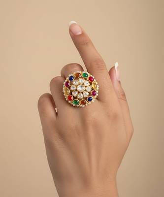 Gold plated multicolor polki stones ring 1