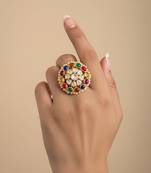 Gold plated multicolor polki stones ring