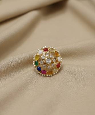 Gold plated multicolor polki stones ring 2