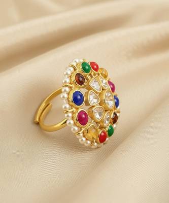 Gold plated multicolor polki stones ring 3