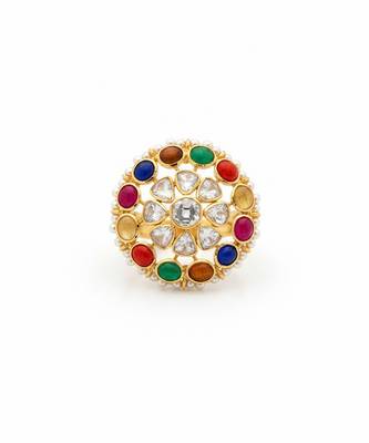 Gold plated multicolor polki stones ring 4
