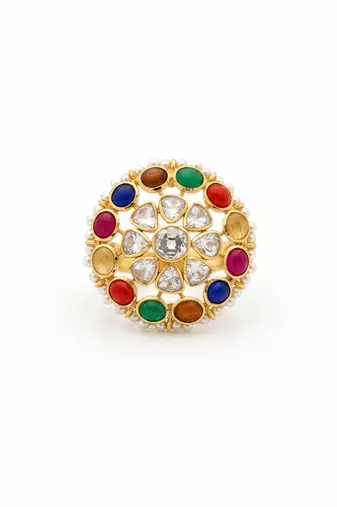 Gold plated multicolor polki stones ring