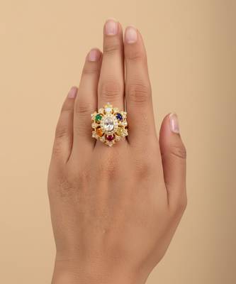Gold plated multicolor polki stones ring 1