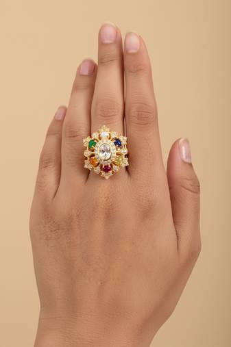 Gold plated multicolor polki stones ring