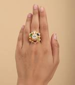Gold plated multicolor polki stones ring