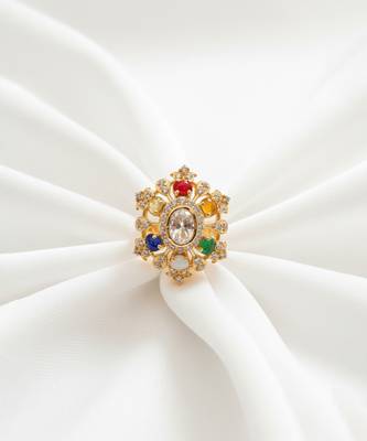 Gold plated multicolor polki stones ring 2