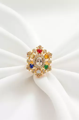 Gold plated multicolor polki stones ring