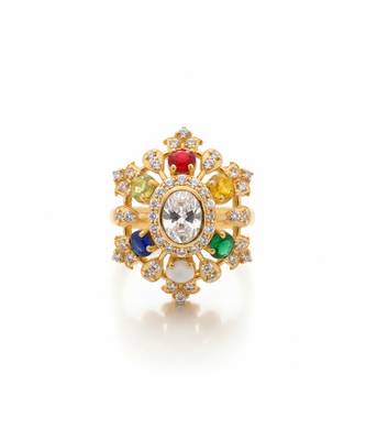 Gold plated multicolor polki stones ring 4