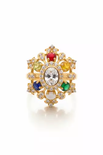 Gold plated multicolor polki stones ring
