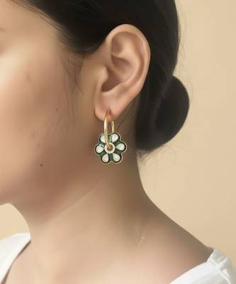 Gold plated green polki stones stud earrings 1
