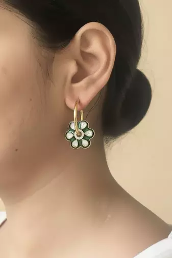 Gold plated green polki stones stud earrings