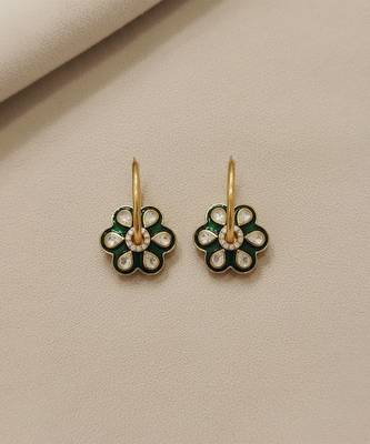 Gold plated green polki stones stud earrings 2